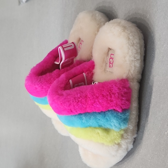 UGG Other - UGG Fluff Yeah Neon Rainbow Slide Kids 13 Multi Wool Slingback Slipper Sandal